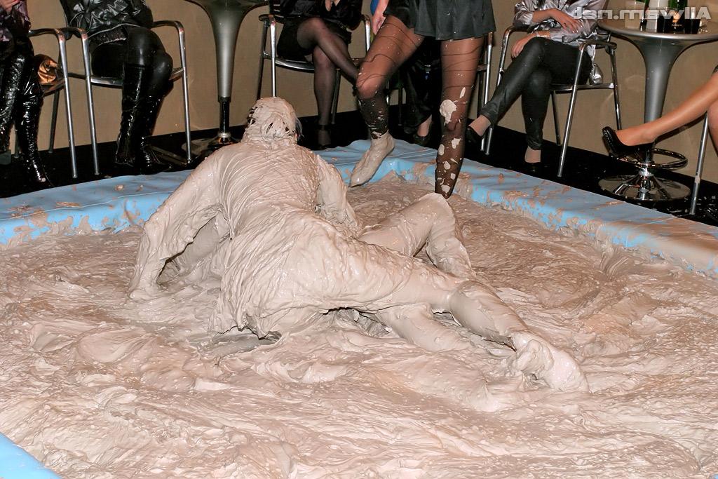16P Stunning european fashionistas have some messy mud wrestling fun