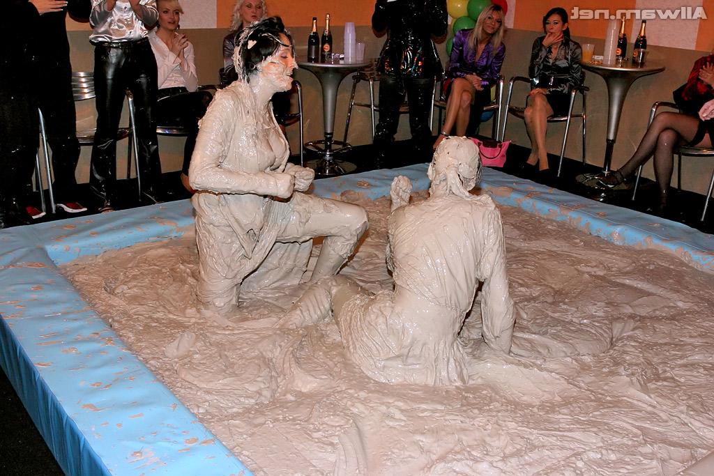 16P Stunning european fashionistas have some messy mud wrestling fun