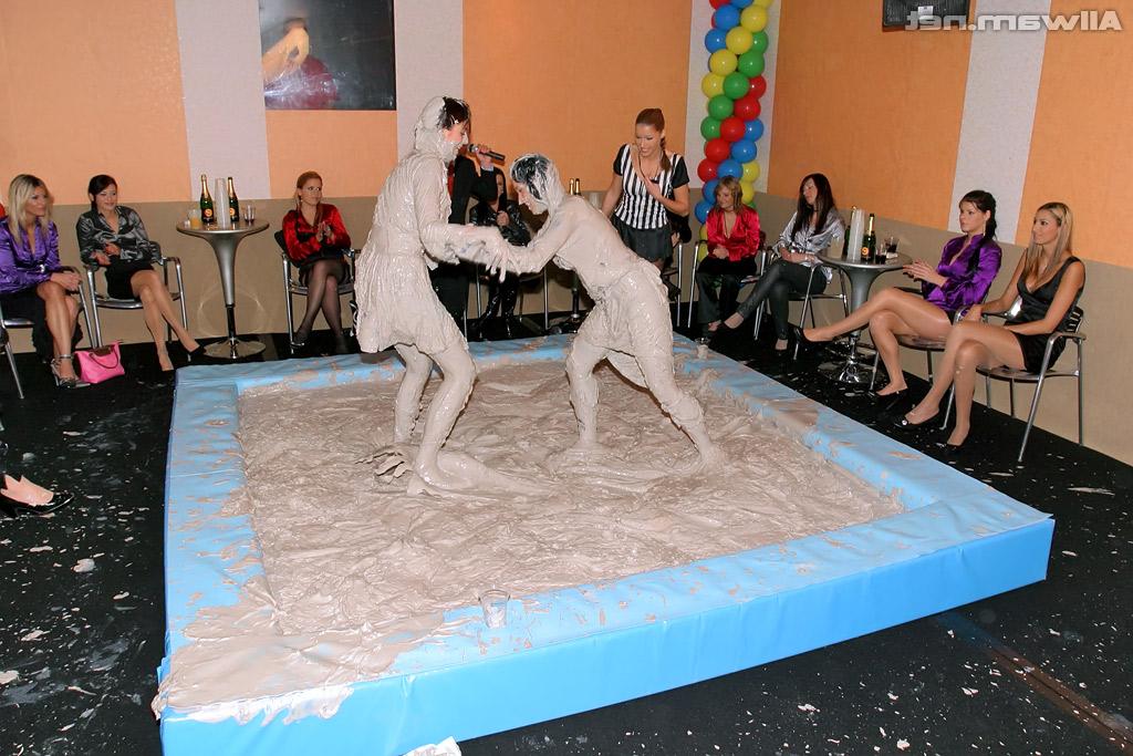 16P Stunning european fashionistas have some messy mud wrestling fun