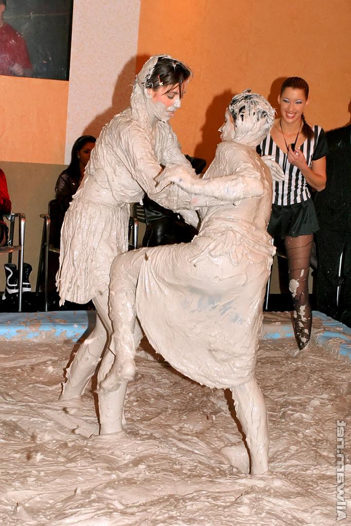 16P Stunning european fashionistas have some messy mud wrestling fun