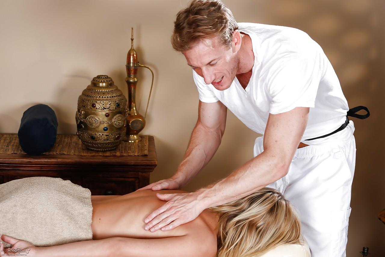 15P Blonde Kota Sky trades handjob for massage & has pretty face covered in cum