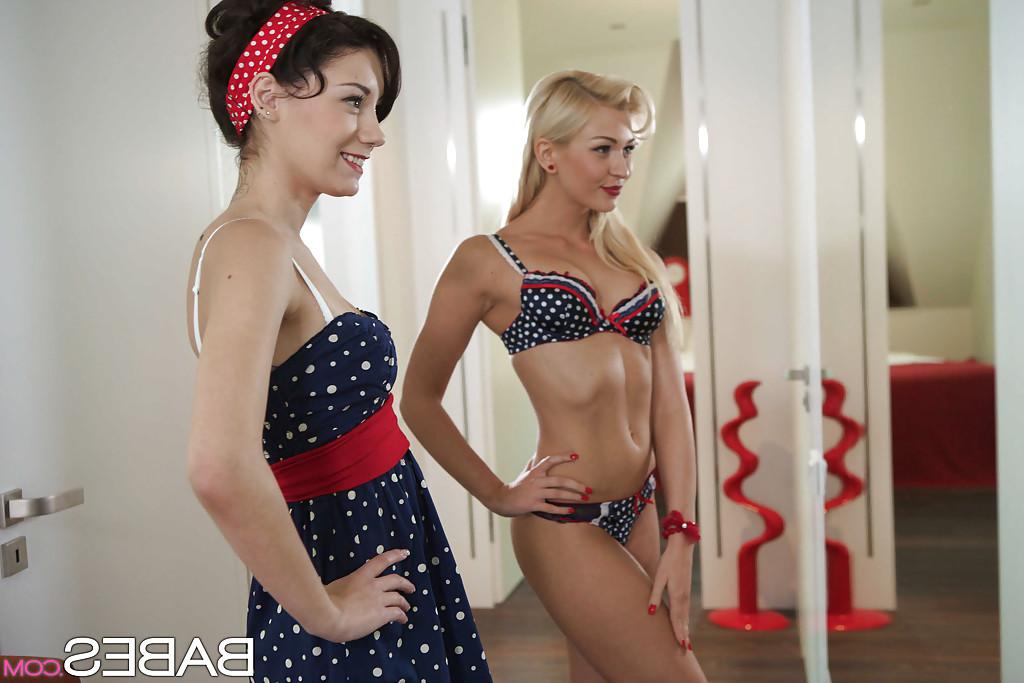 16P Big tits lesbians Tracy Lindsay and Aiko May please each other in panties
