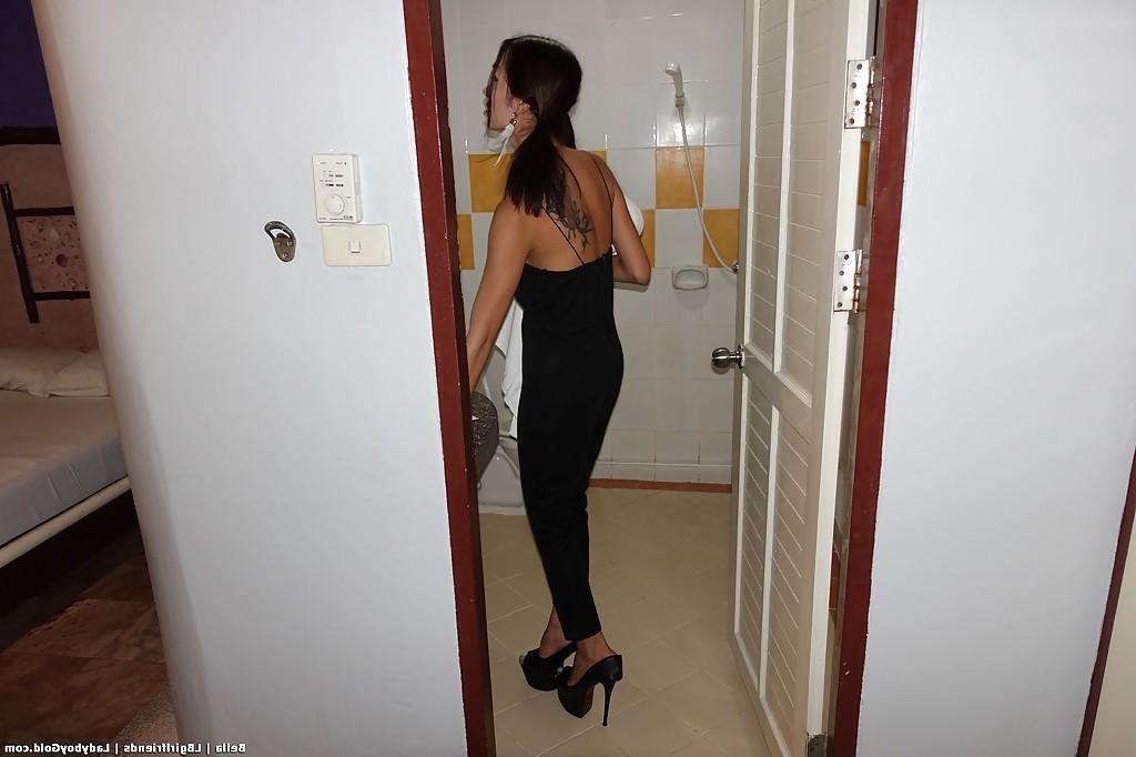 16P Busty Thai ladyboy Bella 3 flaunts big tits and nice anal creampie from man