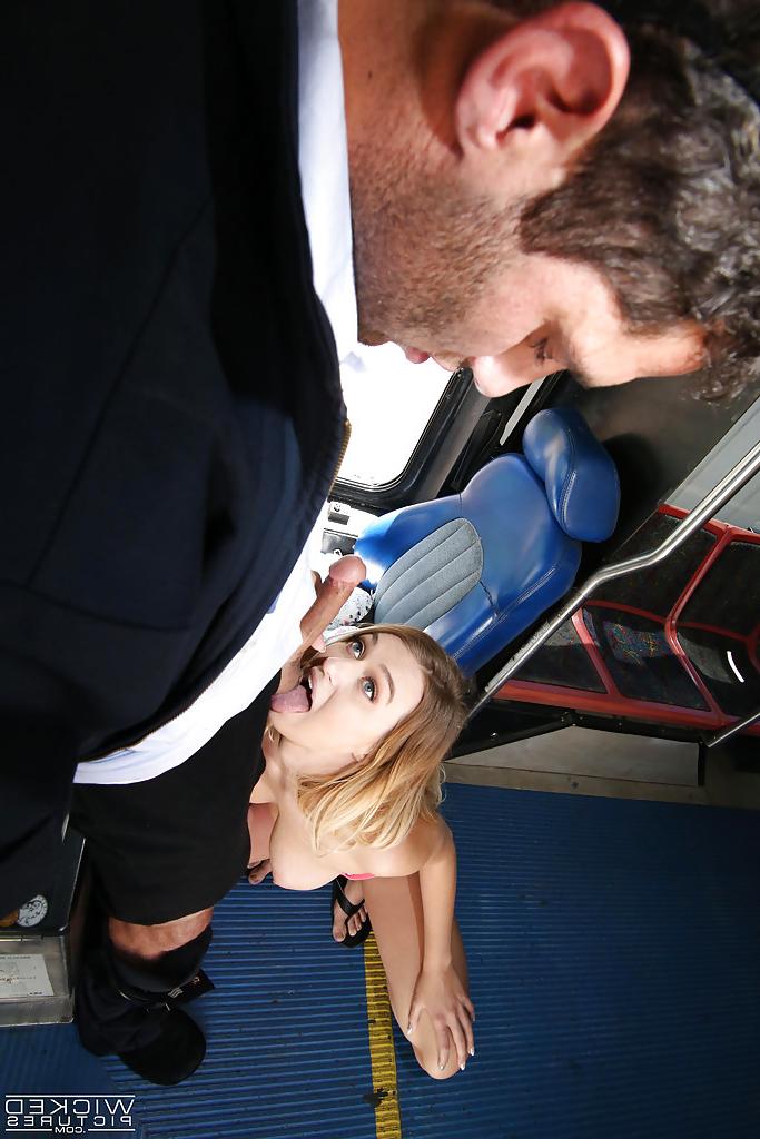 16P Busty blonde pornstar Natalia Starr giving a blowjob on bus