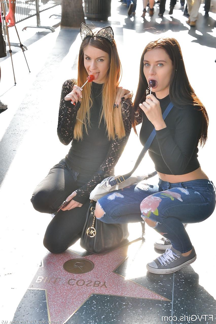 16P Lesbian teen girls injeans kissing, pissing and toying with dildo in public