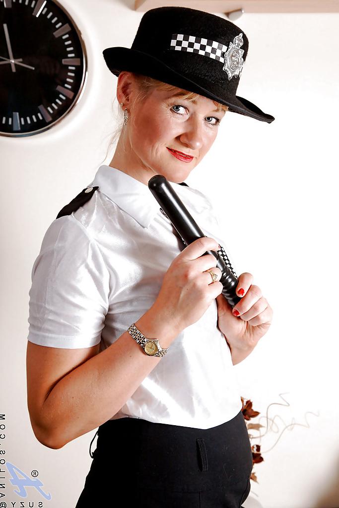 16P Mature hottie in police uniform exposing sexy melons and heated snatch