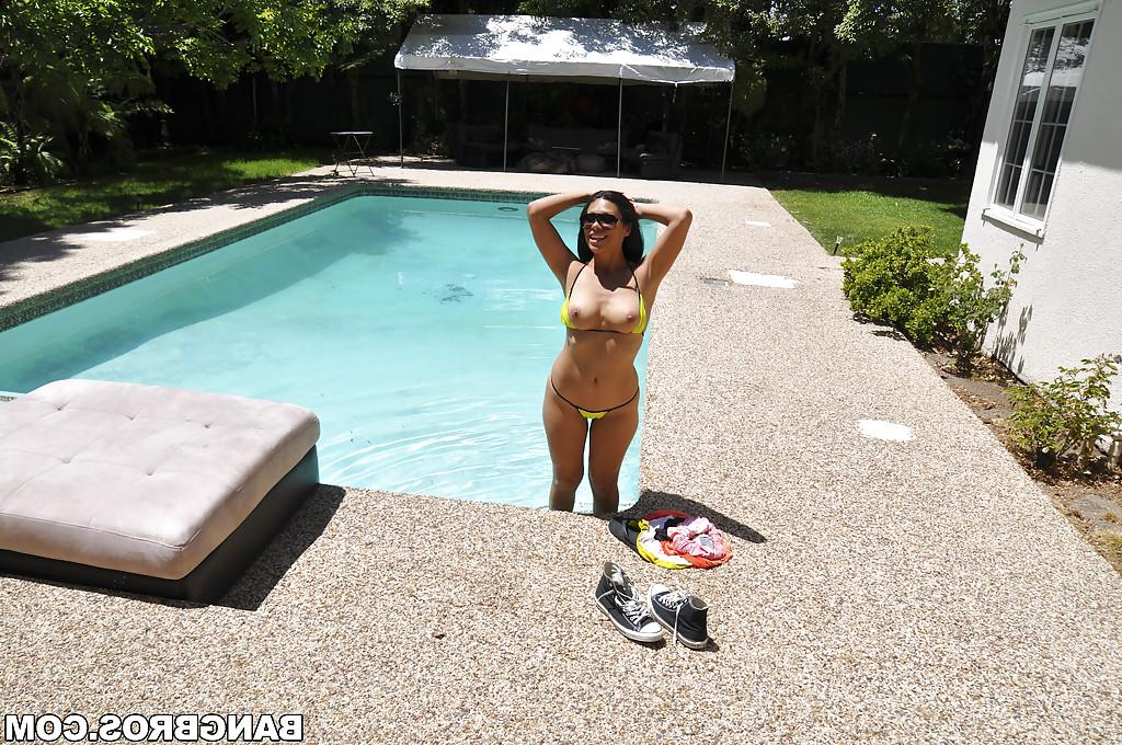 16P Latina babe Cassandra Cruz teasing a big cock outdoor by the pool