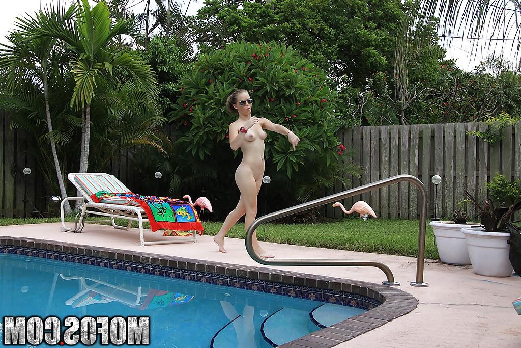 16P Pretty amateur babe Madison Chandler stripping by the pool