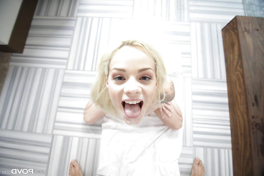 16P Blonde teen Elsa Jean taking brutal POV banging of shaved cunt in bathroom