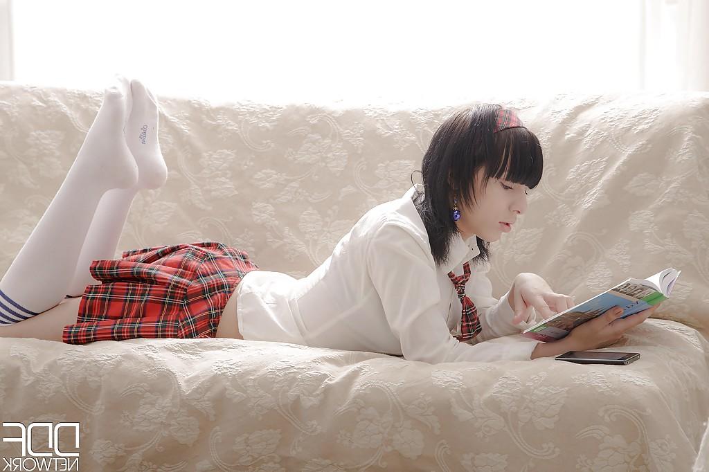 16P Brunette Euro schoolgirl Serena letting big natural tits free from uniform
