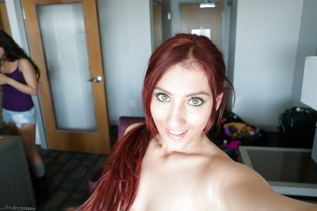 12P Big tit redhead Addison Ryder stripping off tight fitting yoga pants