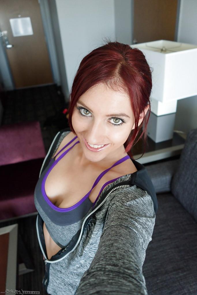 12P Big tit redhead Addison Ryder stripping off tight fitting yoga pants