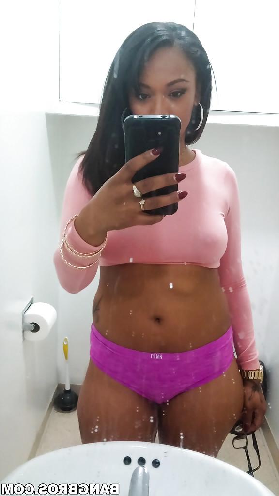 14P Curvy black chick Porsha Carrera taking selfies of her big black tits