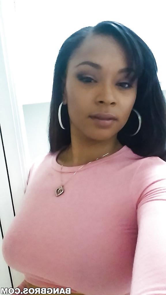 14P Curvy black chick Porsha Carrera taking selfies of her big black tits