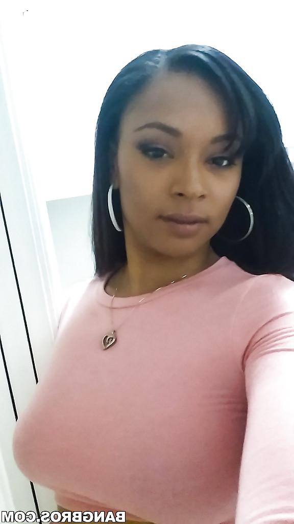 14P Curvy black chick Porsha Carrera taking selfies of her big black tits