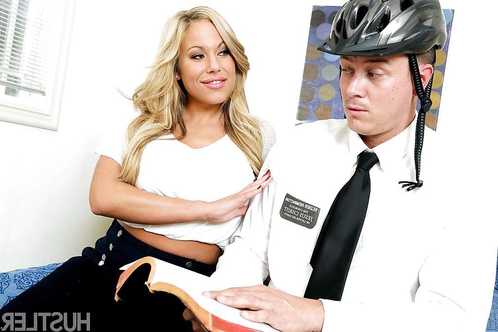 16P Blonde pornstar Olivia Austin seducing man in uniform with large boobies