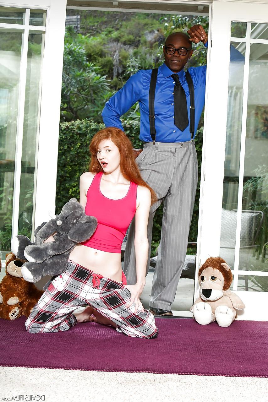 15P Cute pale redhead Abby Rains getting spanked in interracial oldman hookup