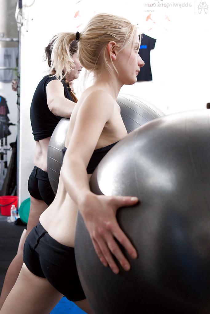 16P Teen girls stripping naked during workout and flashing all natural tits