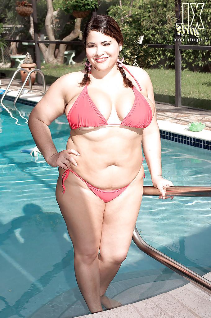 16P Big titted fatty MILF Gia Johnson with pigtails strips by the pool
