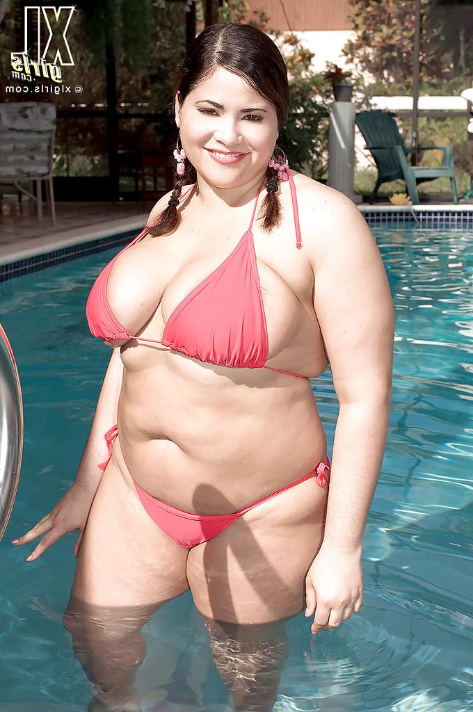 16P Big titted fatty MILF Gia Johnson with pigtails strips by the pool