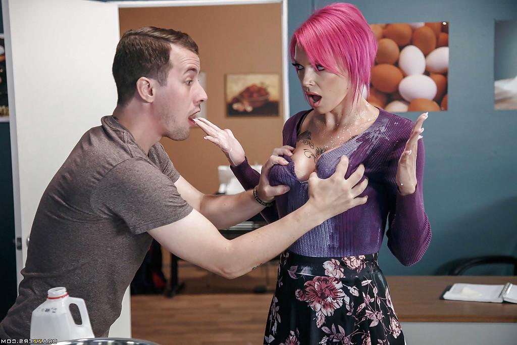 16P Redhead Anna Bell Peaks releasing nice melons from under schoolgirl uniform