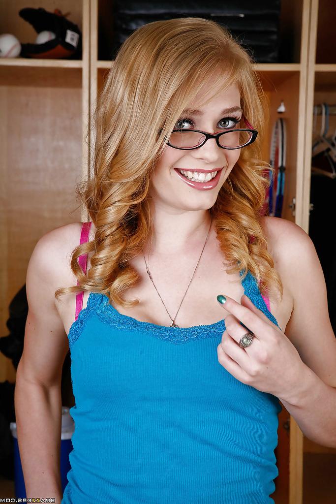 16P Nasty coed in glasses Allie James strips and gets nailed hardcore