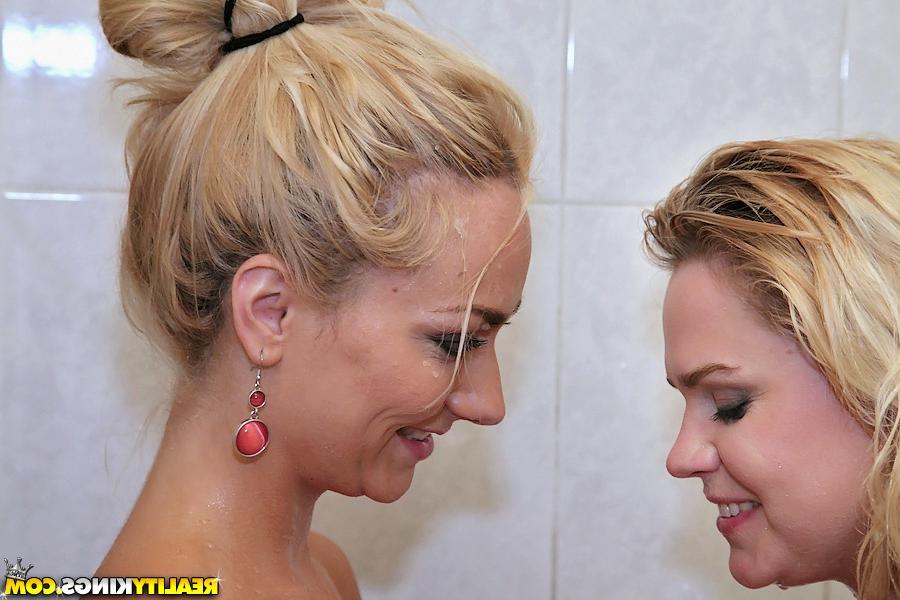 16P Seductive european blonde Barra Brass taking a shower with her girlfriend