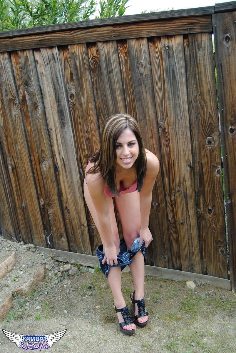 12P Cute Spunky Angel Mandy loves to tease with her big natural tits outdoors in the backyard
