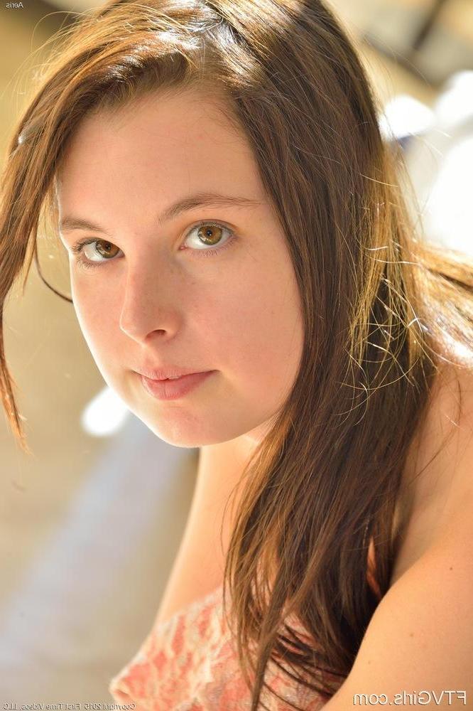 15P Brunette coed Aeris masturbates in her summer dress with a banana