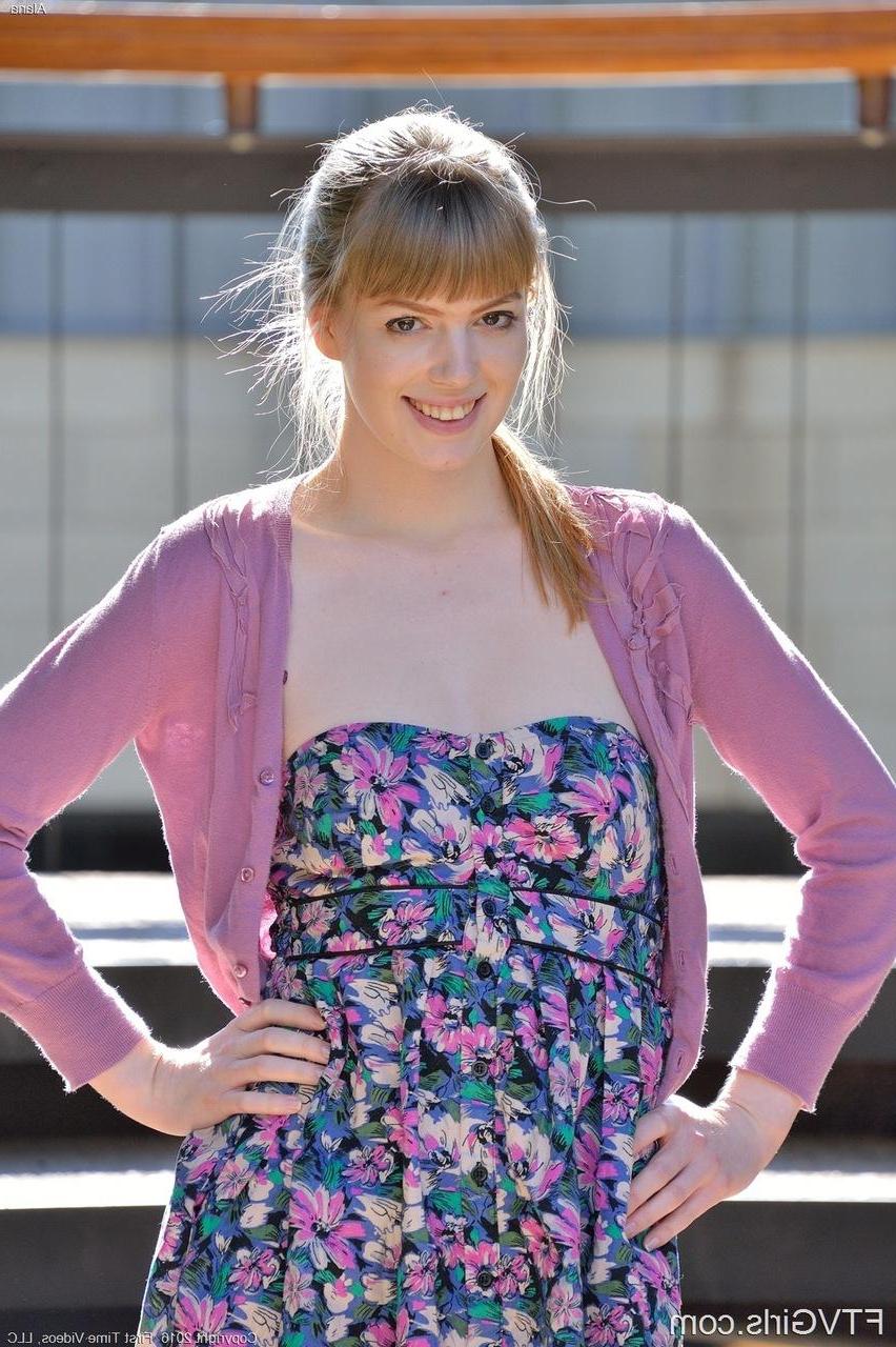 15P Redhead teen Alana masturbates on a park bench and at home