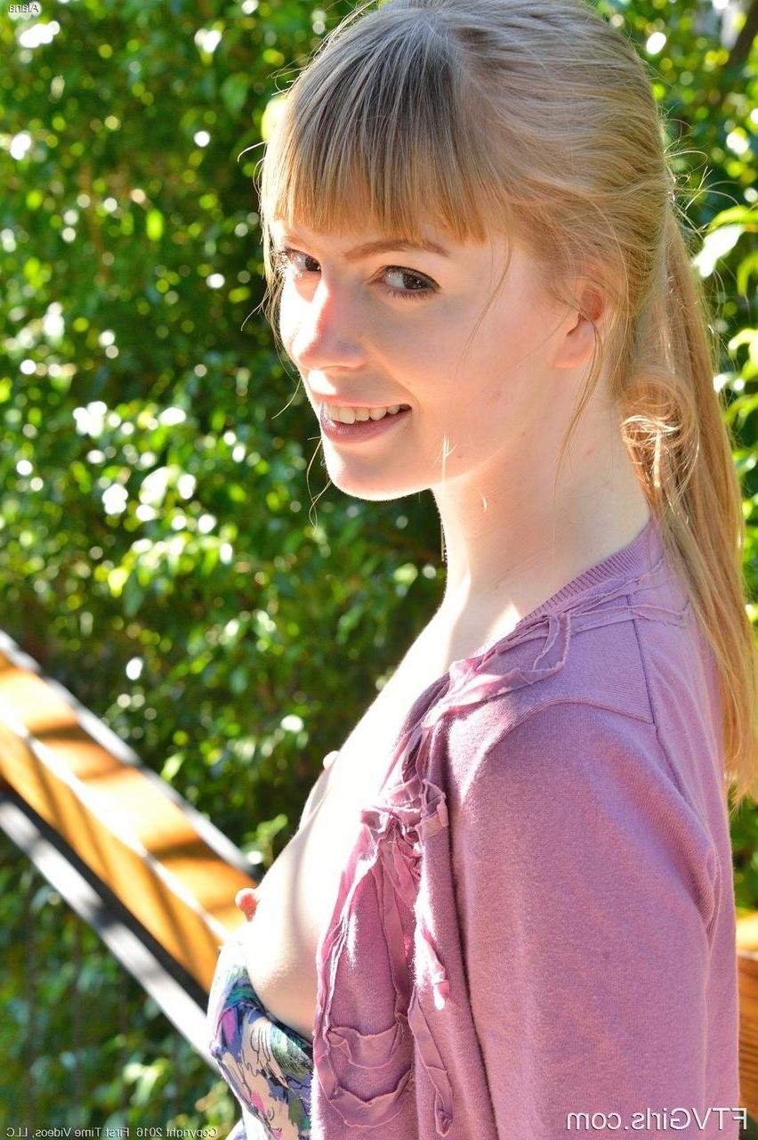 15P Redhead teen Alana masturbates on a park bench and at home