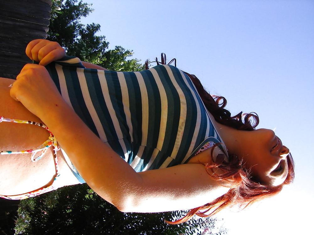 25P Sizzling Hot Busty Redhead in Bikini Pool