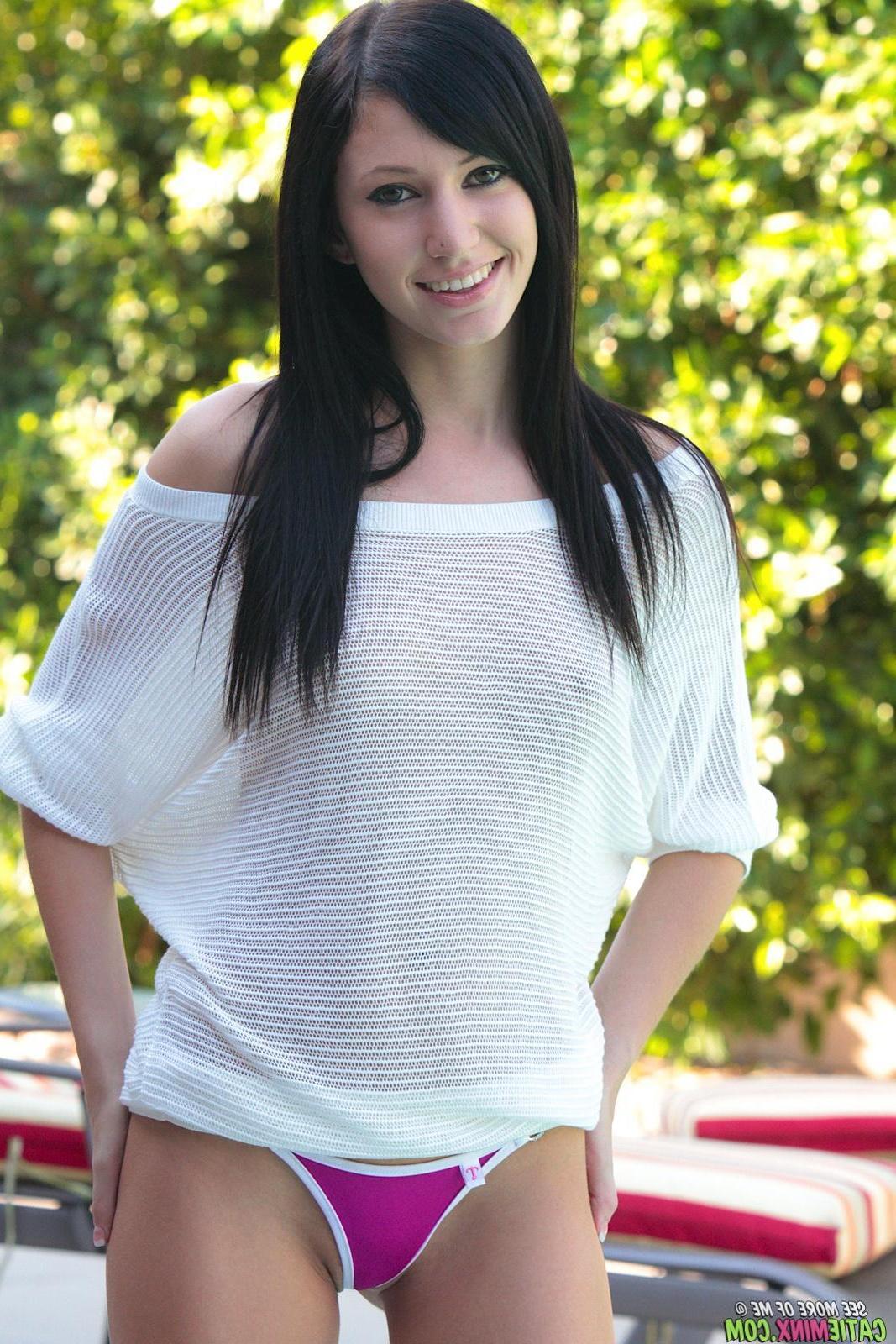 15P Catie Minx is so transparent as she wets her pool coverup to show you her pretty titties