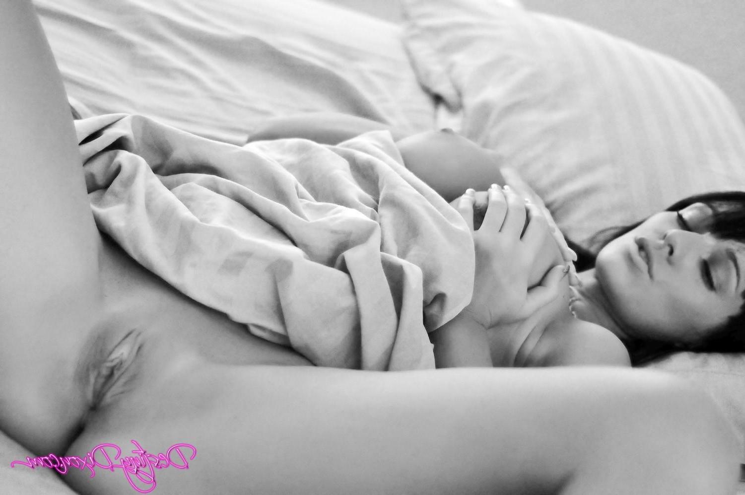15P Destiny gives you a close-up view of her pussy in black and white