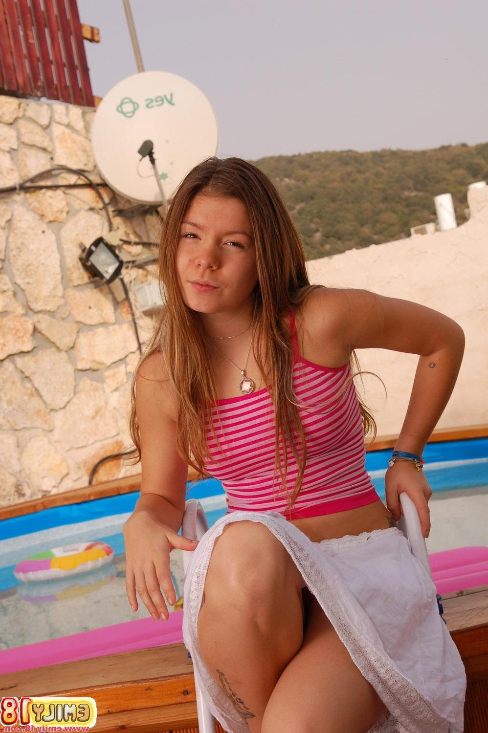 15P Pictures of Emily 18 going for a dip in the pool