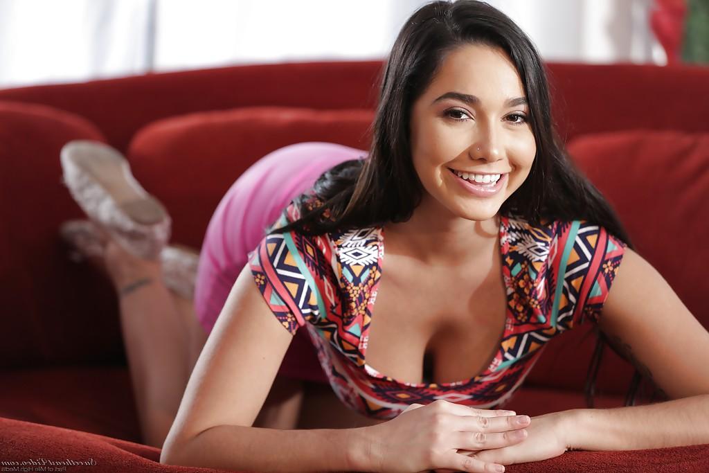 16P Young brunette beauty Karlee Grey exposing big natural boobs and trimmed cunt