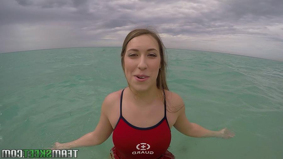 16P Teen babe Kimber Lee flashing large natural tits in the ocean