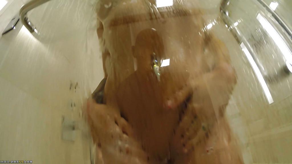 16P Pornstar Kissa Sins caught fondling big boobs in shower by boyfriend