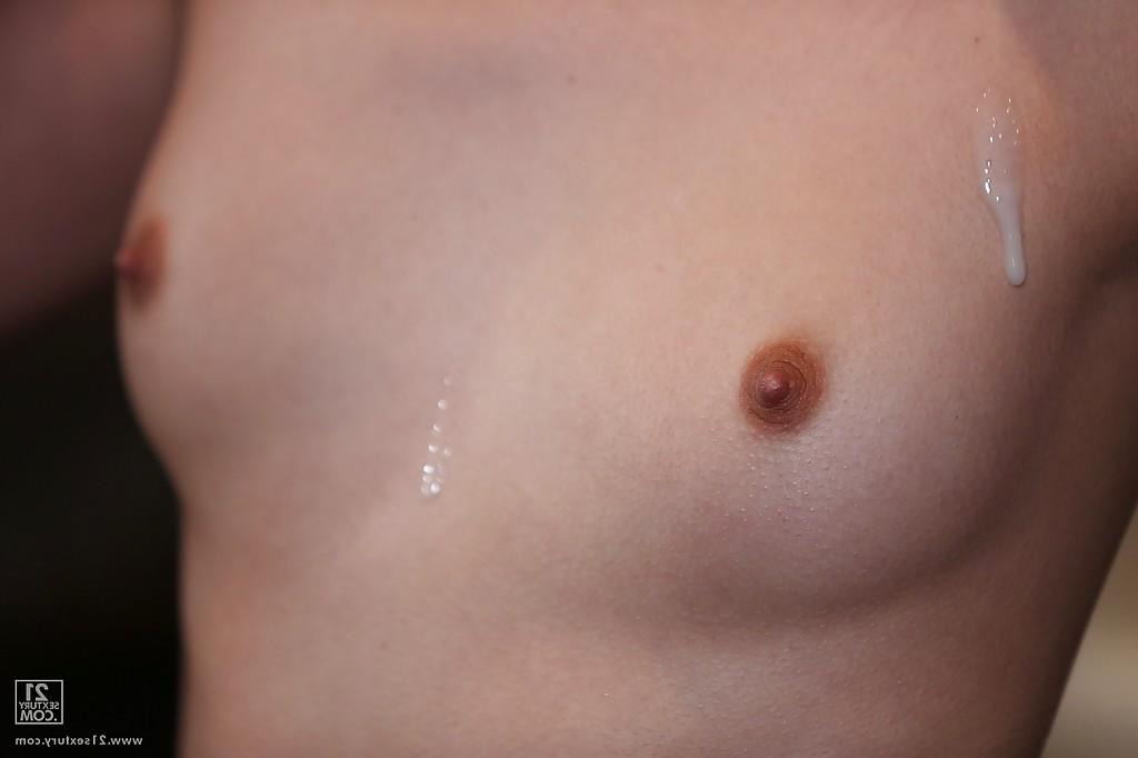 16P European beauty with tiny tits Liona Levi is enjoying cum on her tits