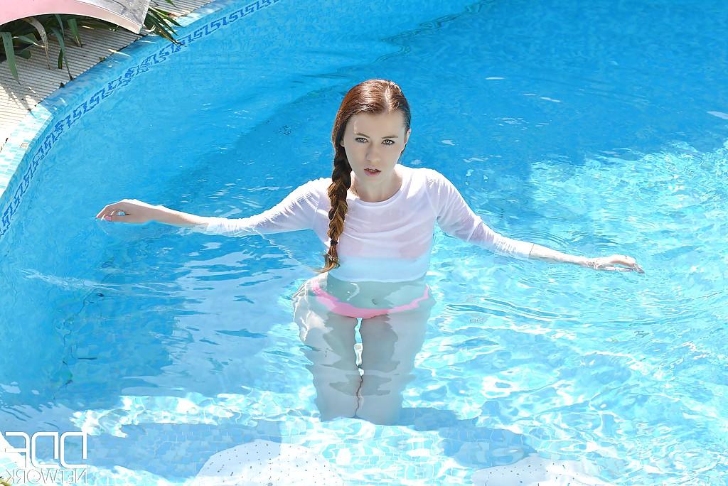 16P Beautiful European teen Misha Cross getting wet at a pool party