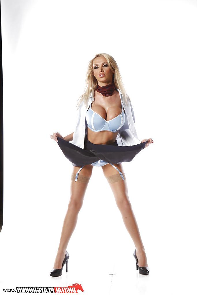 16P Blonde Nikki Benz takes off her police uniform slowly and sexy