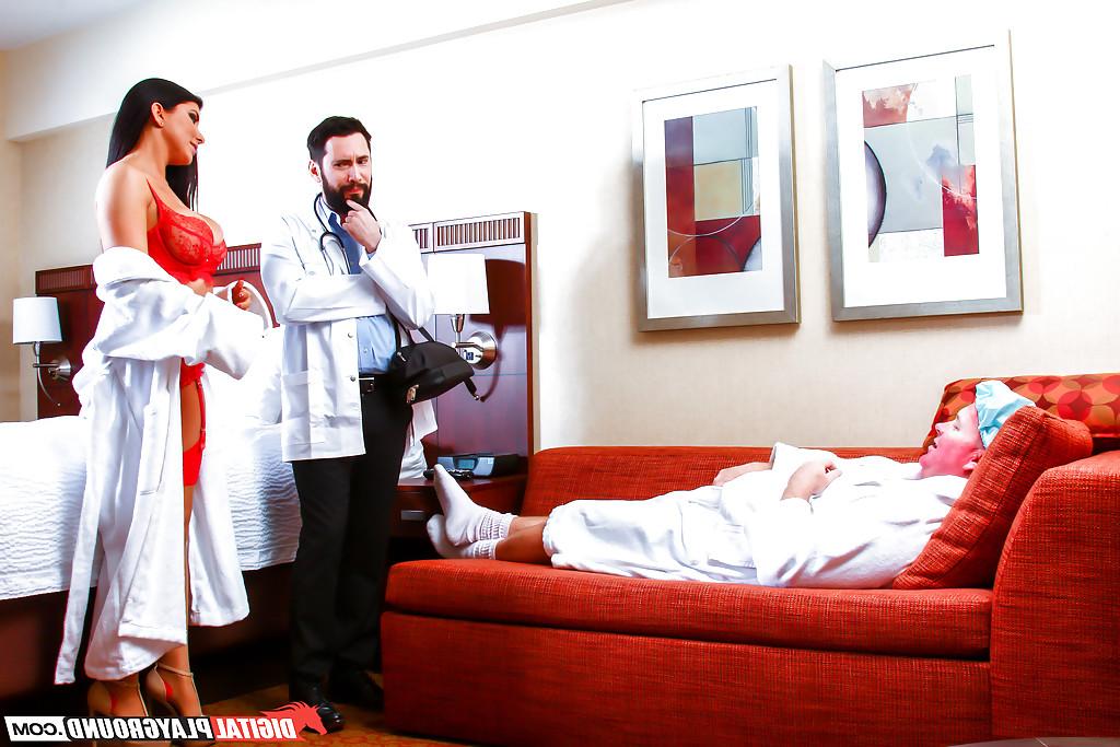 16P Dark haired pornstar Romi Rain fucking doctor in sexy red lingerie