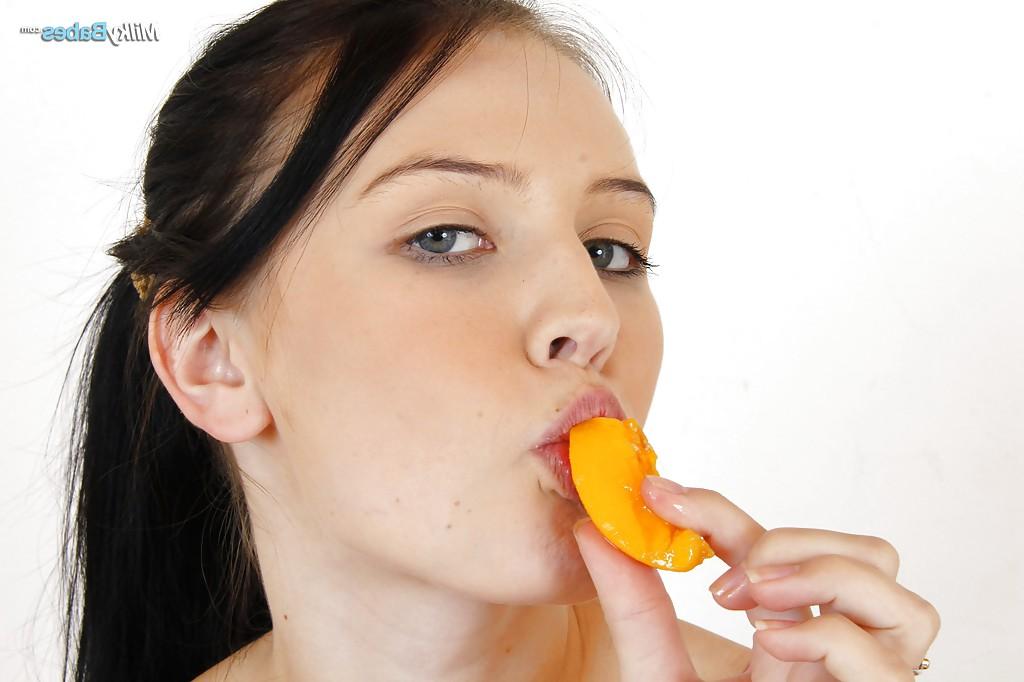 16P Nasty teen takes off her lingerie and makes some messy foodplay action