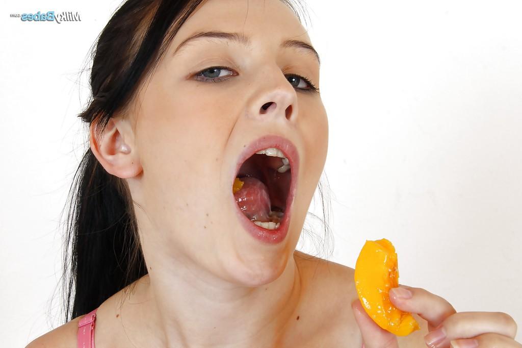 16P Nasty teen takes off her lingerie and makes some messy foodplay action