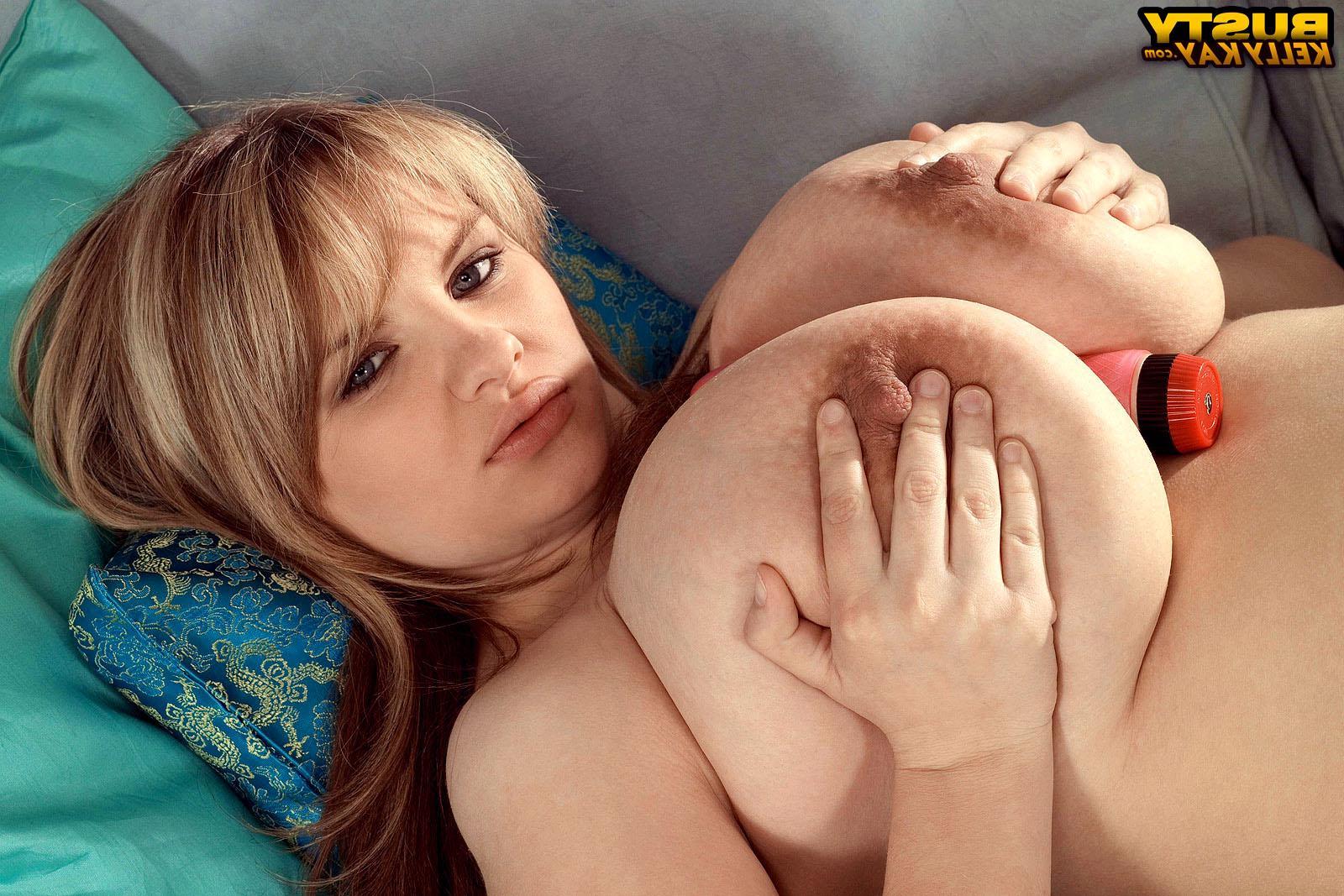 16P Busty blonde Kelly Kay exposes her huge natural boobs
