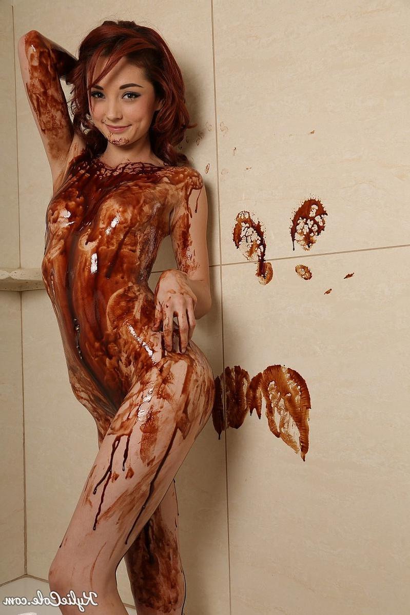 12P Redhead teen Kylie Cole covers herself in chocolate syrup