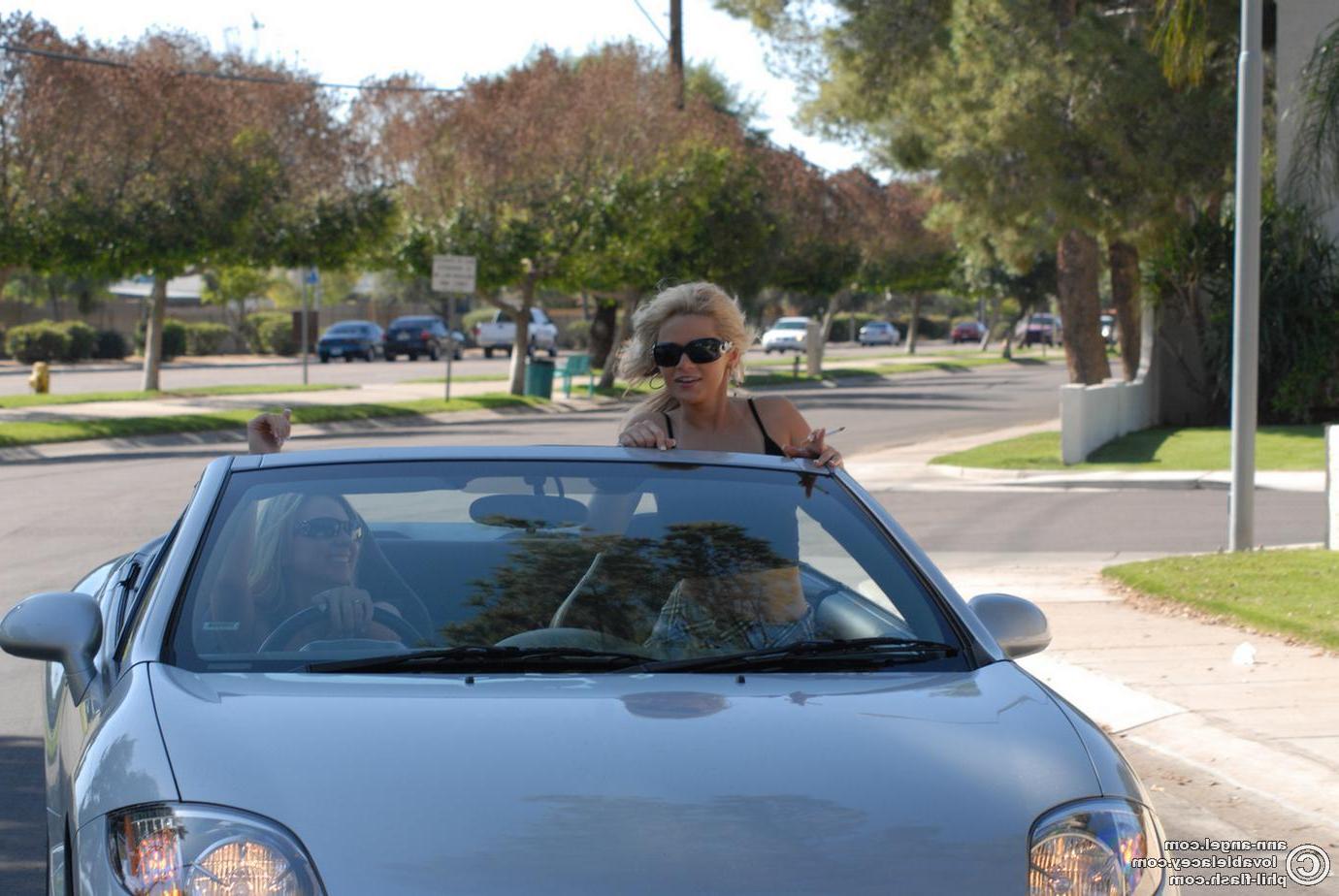 16P Ann and Lacey dress up as naughty schoolgirls and go on a joy ride