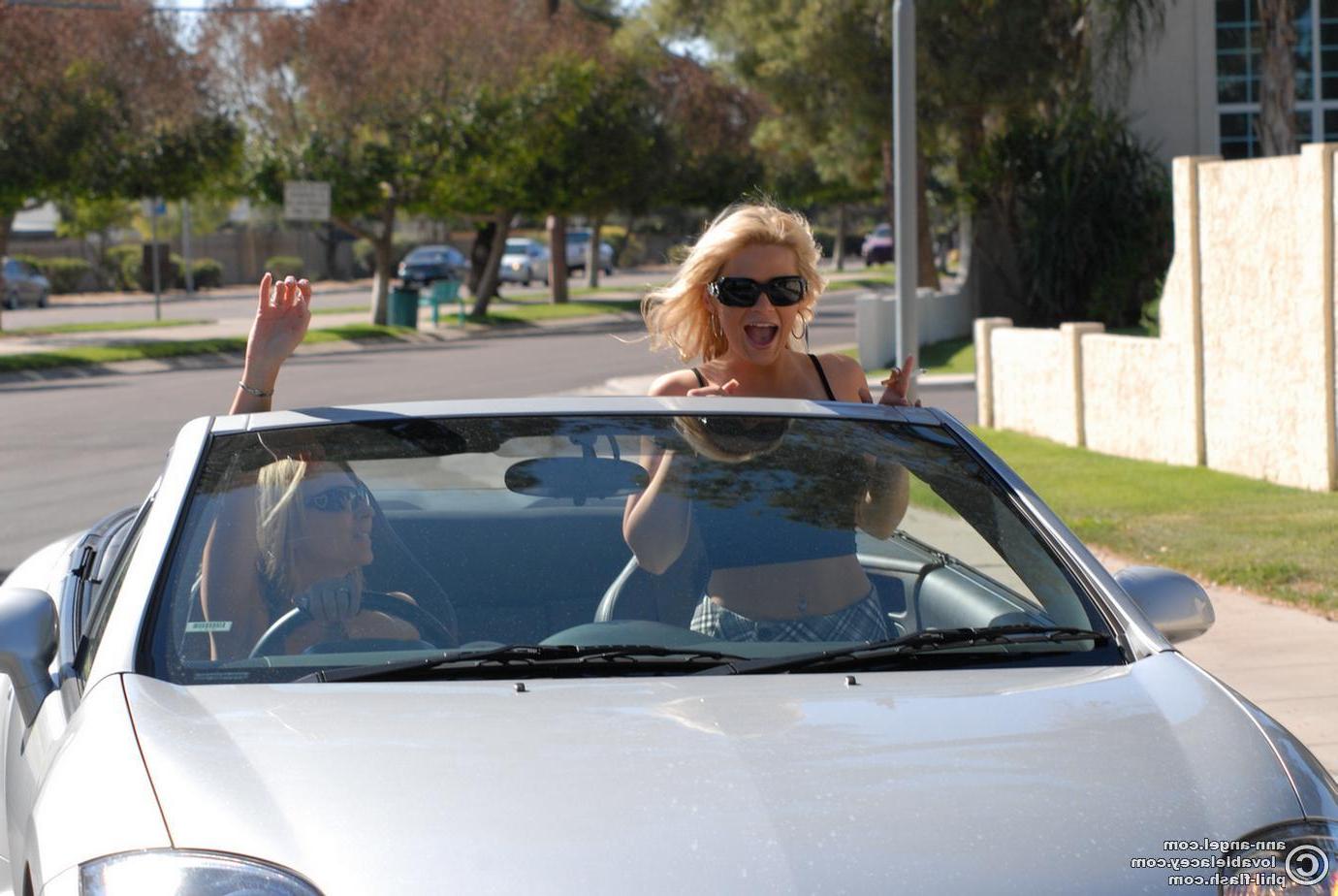 16P Ann and Lacey dress up as naughty schoolgirls and go on a joy ride