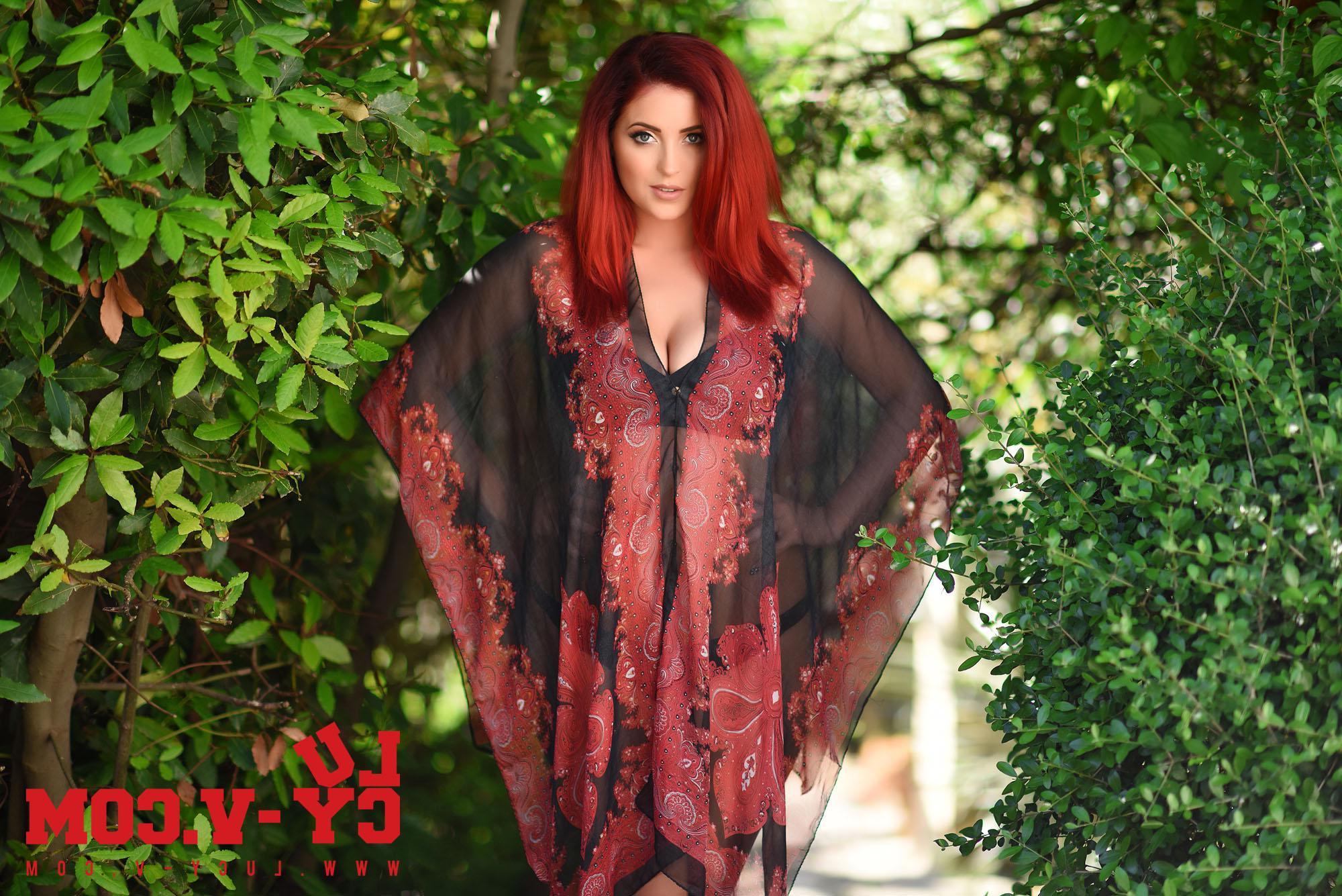 16P Beautiful redhead Lucy V shows you her big natural boobs outside