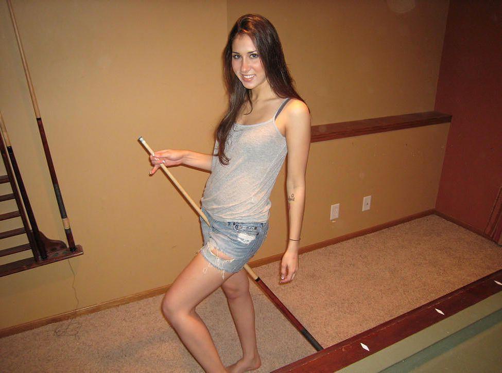 20P Pictures of teen hottie Pretty Marie getting naked on the pool table